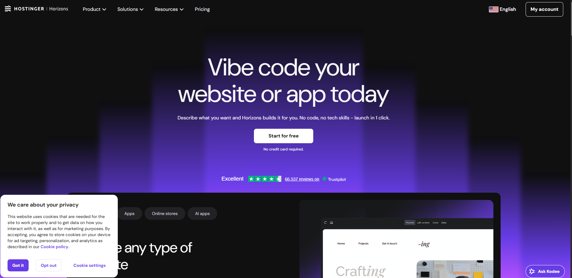 Hostinger Horizons product reference